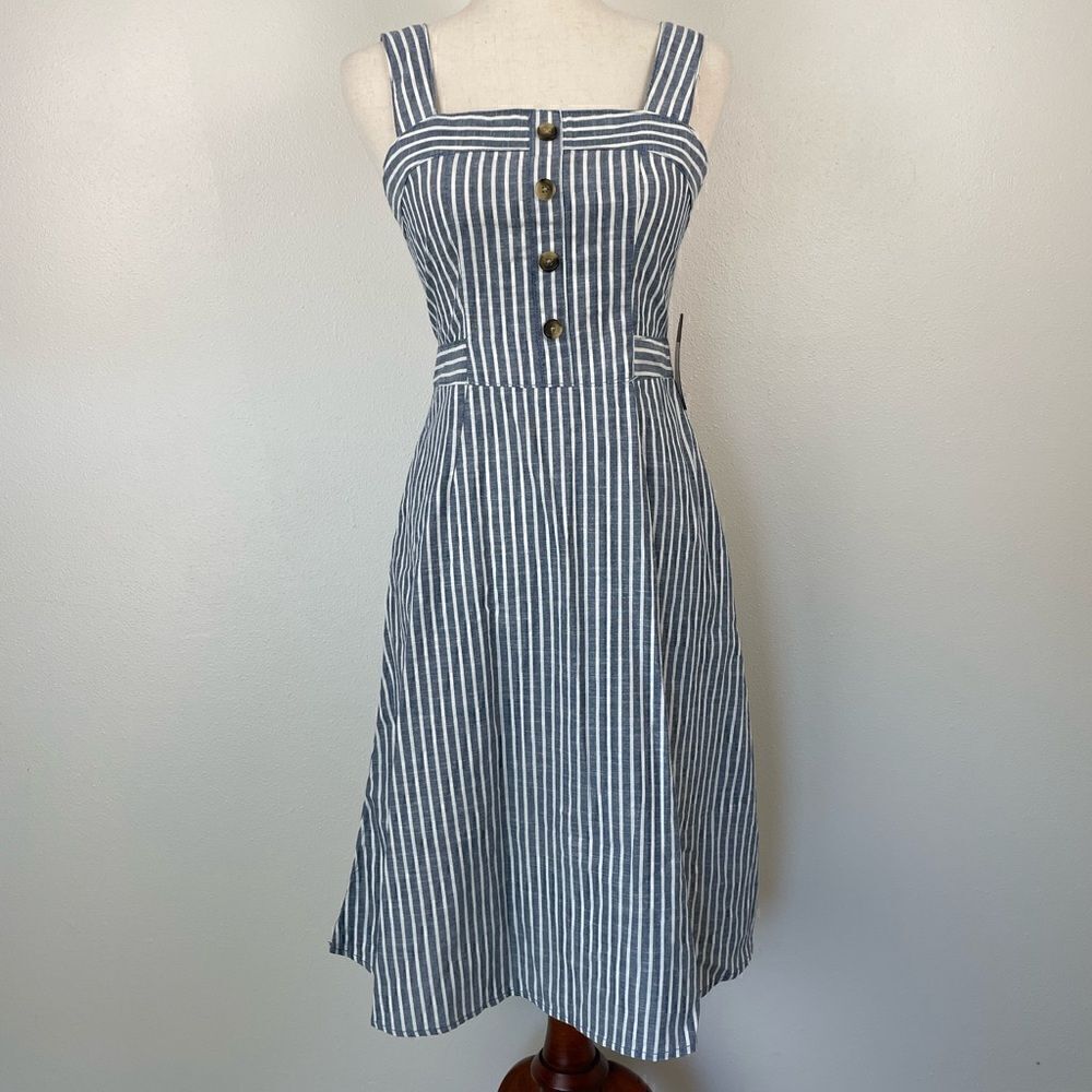 NWT RACHEL Rachel Roy Navy Blue and White Striped Midi Dress Size 2 - Picture 1 of 10